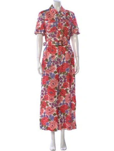 Pre-owned Zimmermann Linen Floral Print Jumpsuit In Multi
