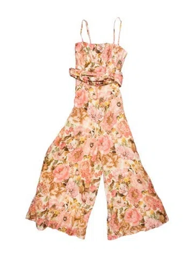 Pre-owned Zimmermann Linen Floral Print Jumpsuit In Multicolor