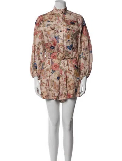 Pre-owned Zimmermann Linen Floral Print Jumpsuit In Multicolor