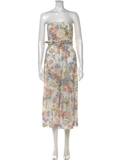 Pre-owned Zimmermann Linen Floral Print Jumpsuit In Neutral