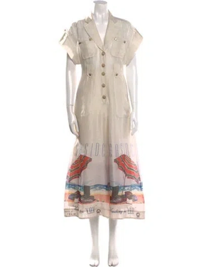 Pre-owned Zimmermann Linen Floral Print Jumpsuit In Neutral