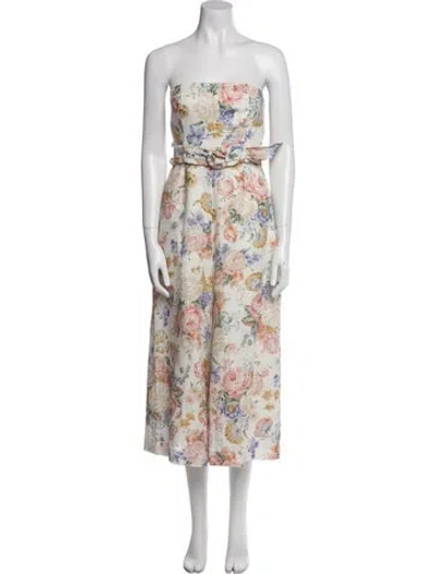 Pre-owned Zimmermann Linen Floral Print Jumpsuit In Neutral