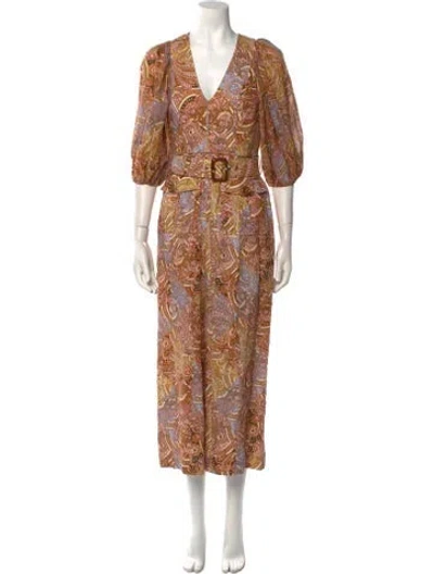 Pre-owned Zimmermann Linen Floral Print Jumpsuit In Neutral