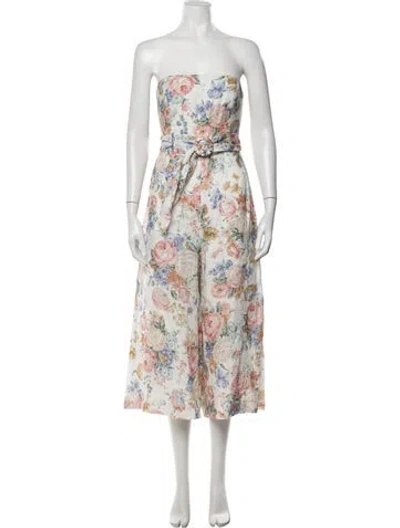 Pre-owned Zimmermann Linen Floral Print Jumpsuit In Neutral