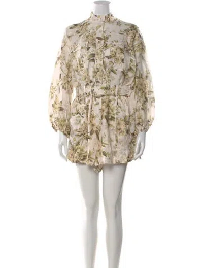 Pre-owned Zimmermann Linen Floral Print Jumpsuit In Neutral