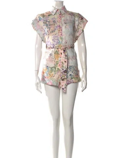 Pre-owned Zimmermann Linen Floral Print Jumpsuit In Neutral