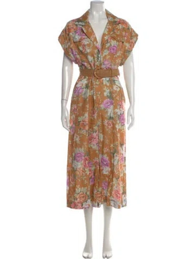 Pre-owned Zimmermann Linen Floral Print Jumpsuit In Neutral