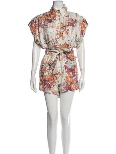 Pre-owned Zimmermann Linen Floral Print Jumpsuit In Neutral