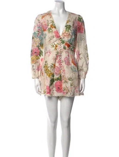 Pre-owned Zimmermann Linen Floral Print Jumpsuit In Neutral