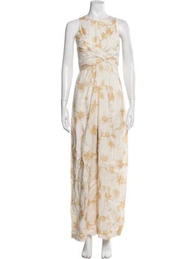 Pre-owned Zimmermann Linen Floral Print Jumpsuit In Neutrals