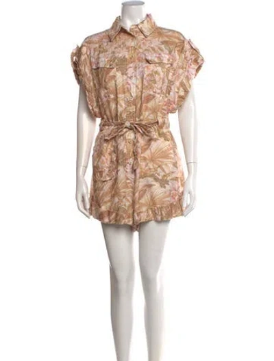 Pre-owned Zimmermann Linen Floral Print Jumpsuit In Neutrals