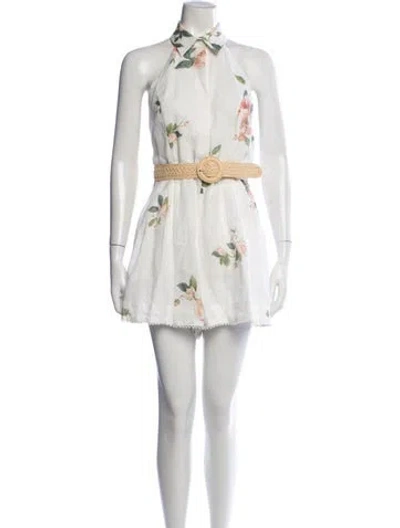 Pre-owned Zimmermann Linen Floral Print Jumpsuit In Neutrals