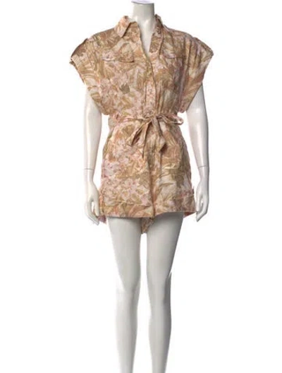 Pre-owned Zimmermann Linen Floral Print Jumpsuit In Neutrals