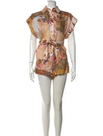 Pre-owned Zimmermann Linen Floral Print Jumpsuit In Neutrals
