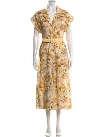 Pre-owned Zimmermann Linen Floral Print Jumpsuit In Neutrals