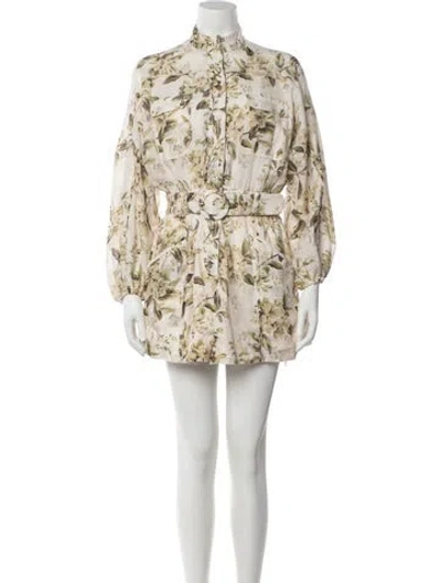 Pre-owned Zimmermann Linen Floral Print Jumpsuit In Neutrals