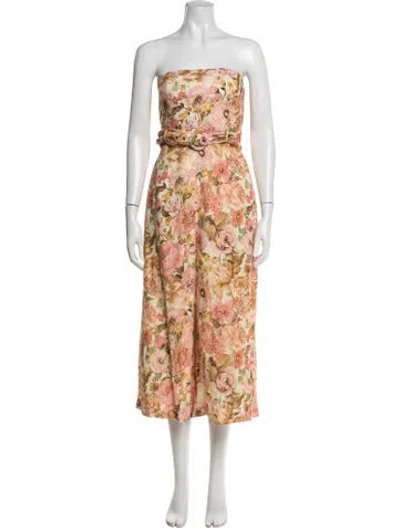 Pre-owned Zimmermann Linen Floral Print Jumpsuit In Neutrals