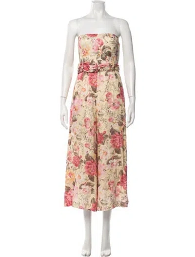 Pre-owned Zimmermann Linen Floral Print Jumpsuit In Neutrals