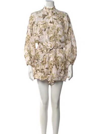 Pre-owned Zimmermann Linen Floral Print Jumpsuit In Neutrals