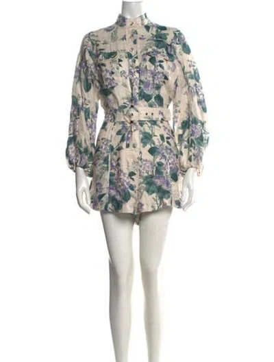 Pre-owned Zimmermann Linen Floral Print Jumpsuit In Neutrals/purple