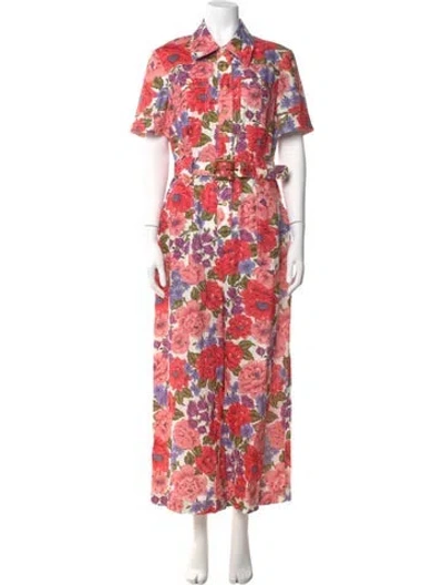 Pre-owned Zimmermann Linen Floral Print Jumpsuit In Pink