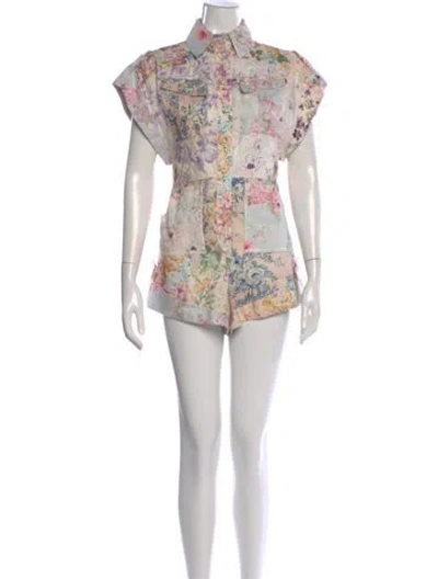 Pre-owned Zimmermann Linen Floral Print Jumpsuit In Pink