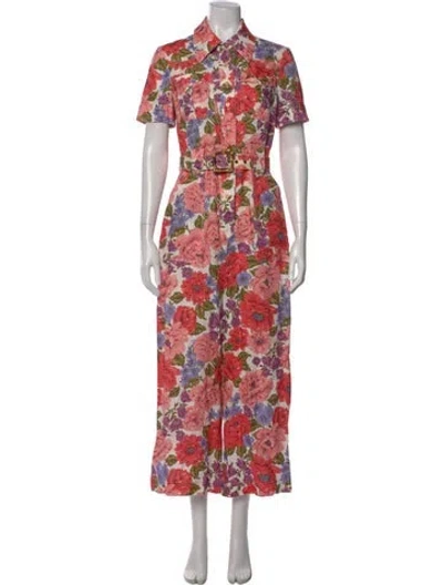 Pre-owned Zimmermann Linen Floral Print Jumpsuit In Pink