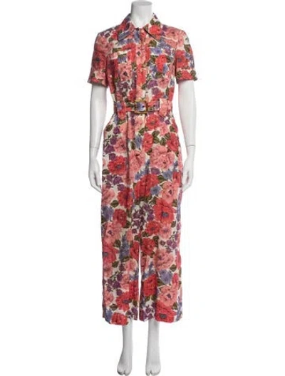 Pre-owned Zimmermann Linen Floral Print Jumpsuit In Pink