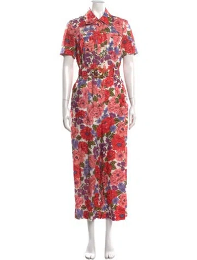 Pre-owned Zimmermann Linen Floral Print Jumpsuit In Pink