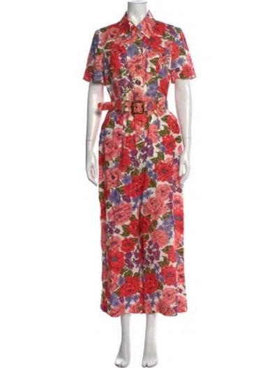 Pre-owned Zimmermann Linen Floral Print Jumpsuit In Pink