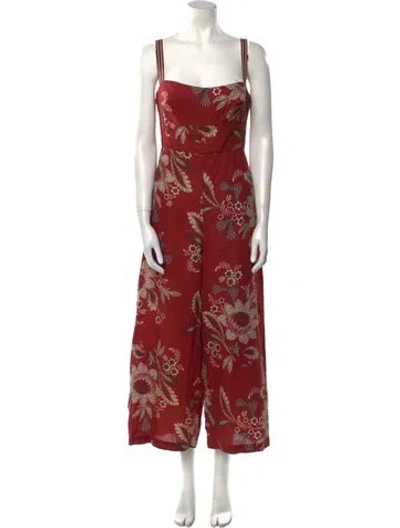 Pre-owned Zimmermann Linen Floral Print Jumpsuit In Red