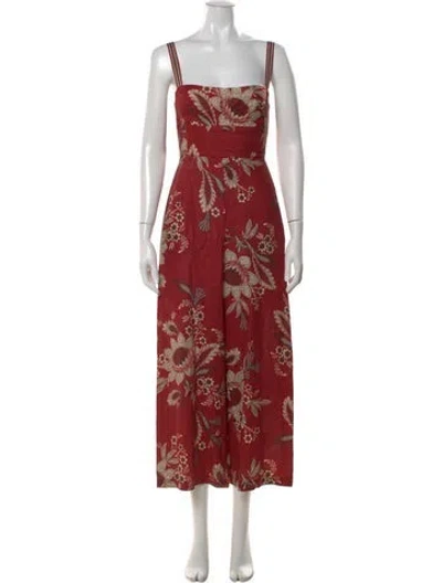 Pre-owned Zimmermann Linen Floral Print Jumpsuit In Red
