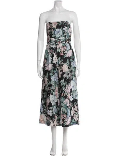 Pre-owned Zimmermann Linen Floral Print Jumpsuit W/ Tags In Black