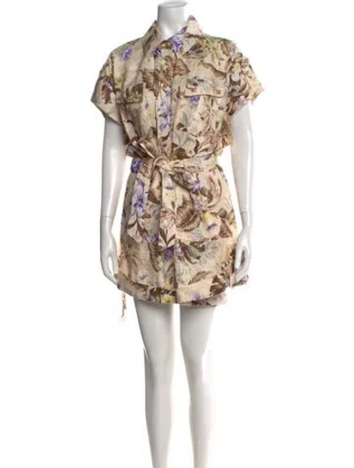 Pre-owned Zimmermann Linen Floral Print Jumpsuit W/ Tags In Neutrals