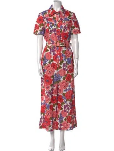 Pre-owned Zimmermann Linen Floral Print Jumpsuit In White
