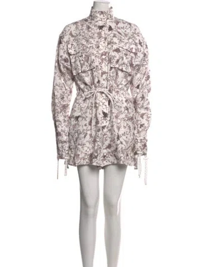 Pre-owned Zimmermann Linen Floral Print Jumpsuit In White