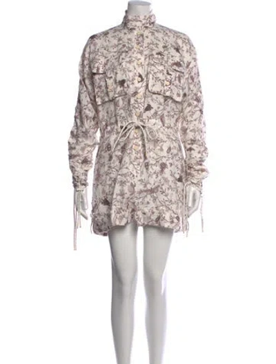 Pre-owned Zimmermann Linen Floral Print Jumpsuit In White