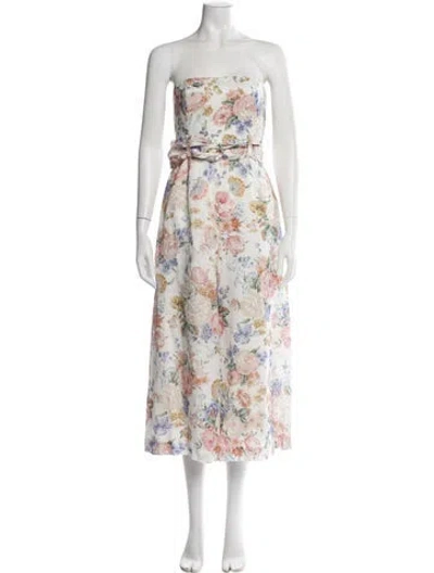 Pre-owned Zimmermann Linen Floral Print Jumpsuit In White