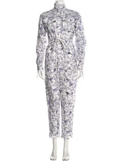 Pre-owned Zimmermann Linen Floral Print Jumpsuit In White
