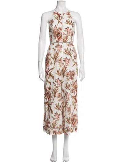Pre-owned Zimmermann Linen Floral Print Jumpsuit In White