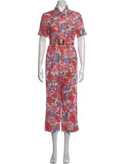 Pre-owned Zimmermann Linen Floral Print Jumpsuit In White