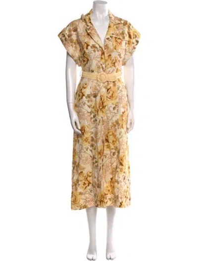 Pre-owned Zimmermann Linen Floral Print Jumpsuit In Yellow