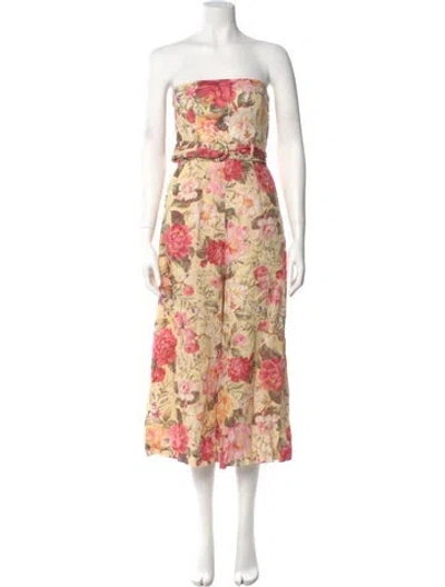 Pre-owned Zimmermann Linen Floral Print Jumpsuit In Yellow