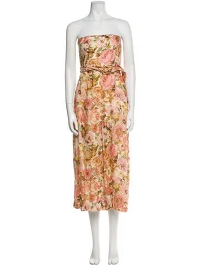 Pre-owned Zimmermann Linen Floral Print Jumpsuit In Yellow