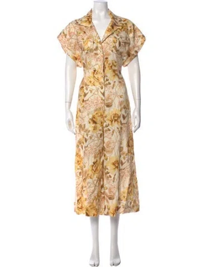 Pre-owned Zimmermann Linen Floral Print Jumpsuit In Yellow