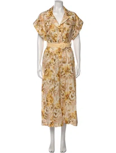 Pre-owned Zimmermann Linen Floral Print Jumpsuit In Yellow