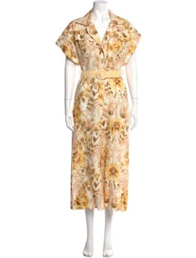 Pre-owned Zimmermann Linen Floral Print Jumpsuit In Yellow
