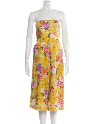 Pre-owned Zimmermann Linen Floral Print Jumpsuit In Yellow
