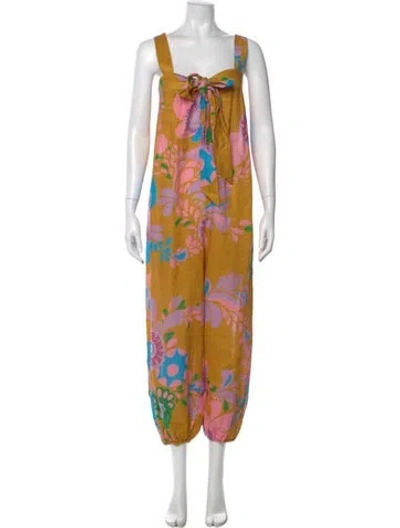 Pre-owned Zimmermann Linen Floral Print Jumpsuit In Yellow
