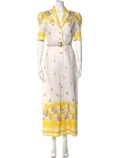 Pre-owned Zimmermann Linen Floral Print Jumpsuit In Yellow